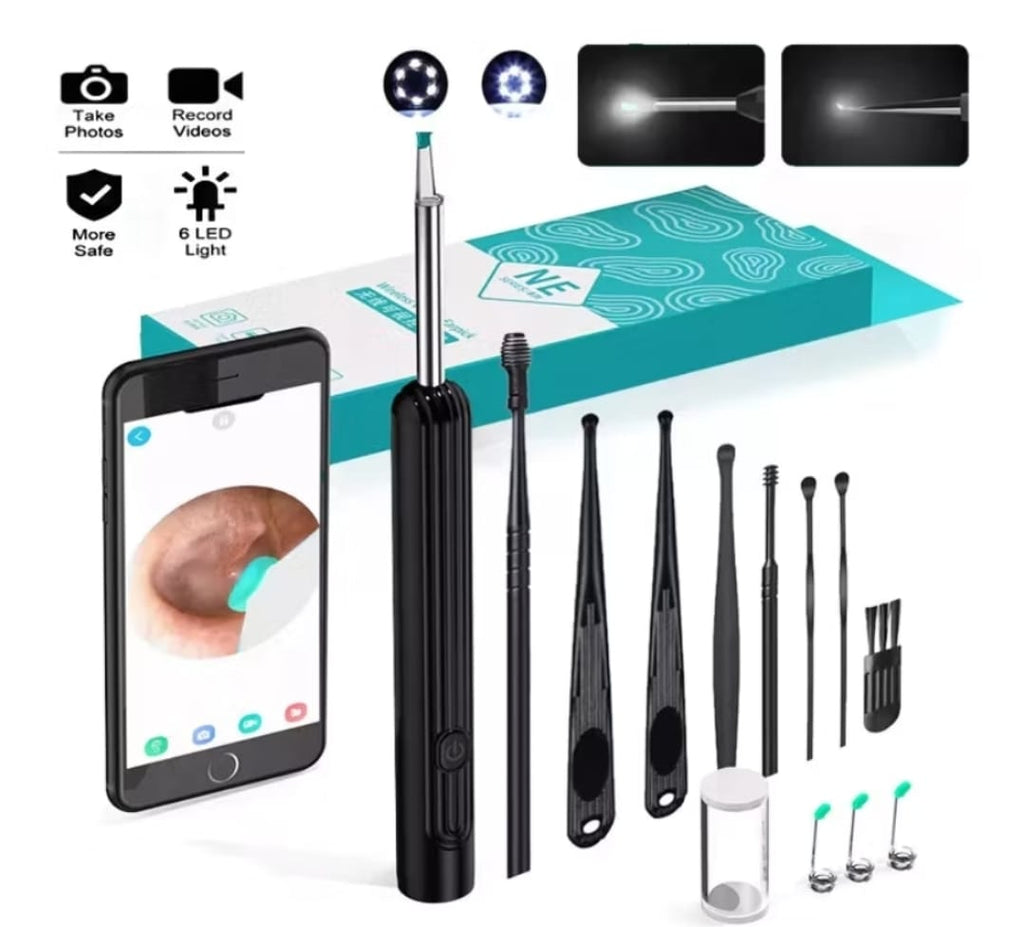 Kit Limpador de Ouvido Inteligente com Câmera HD Wi-Fi Sem Fio