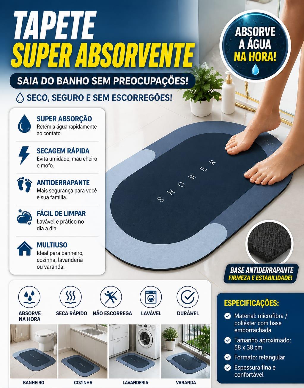 Tapete Super Absorvente de Secagem Rápida